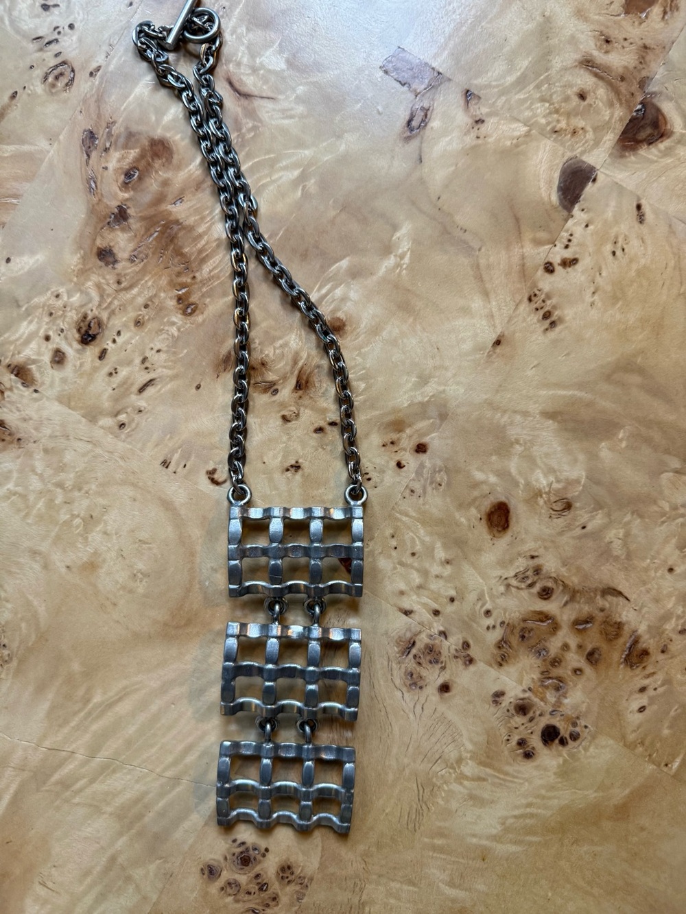 Vintage Silver Grid-Link Statement Necklace